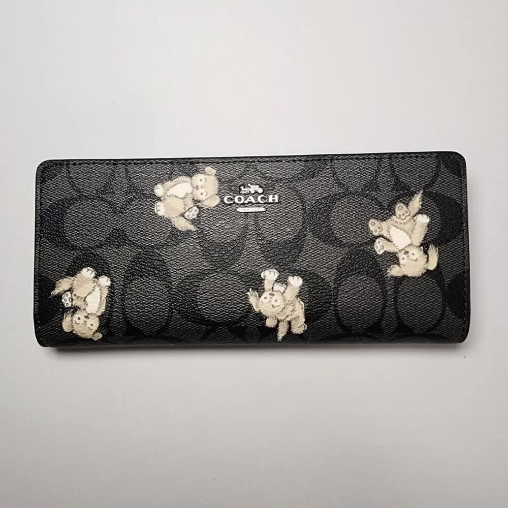 NWT Coach CC927 Creatures Happy Dog Slim Black Multi Wallet v3